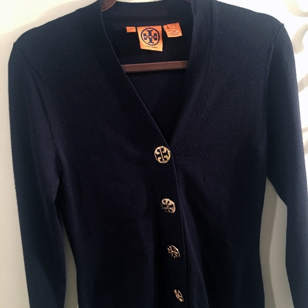 Tory Burch Button-Front Slim Front Wool Cardigan